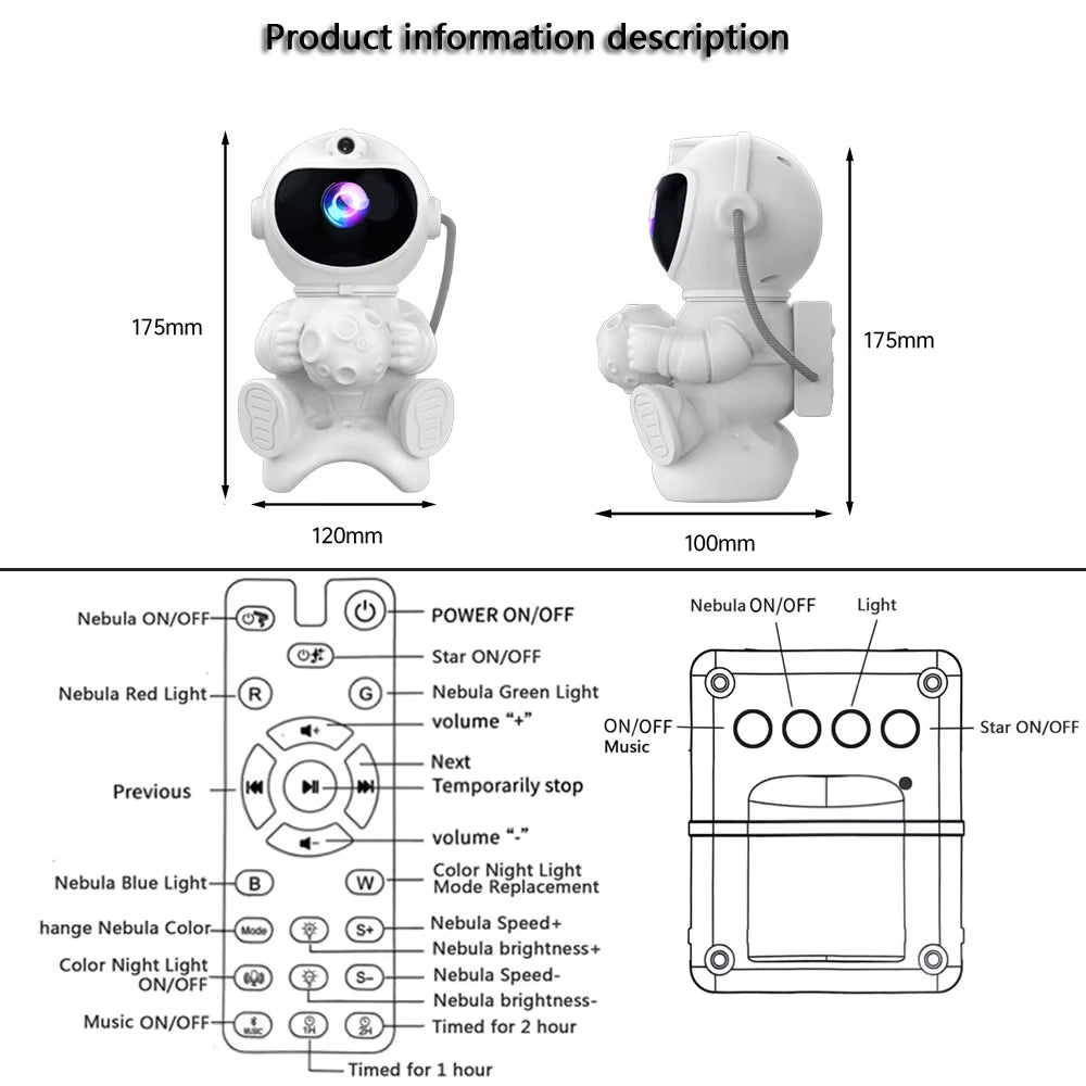 Astronaut LED Star Projector Night Light Galaxy Projectors Bluetooth Speaker for Bedroom Room Decor Kids Gift Starry Sky Lamp