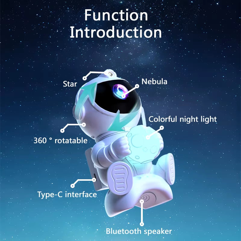 Astronaut LED Star Projector Night Light Galaxy Projectors Bluetooth Speaker for Bedroom Room Decor Kids Gift Starry Sky Lamp